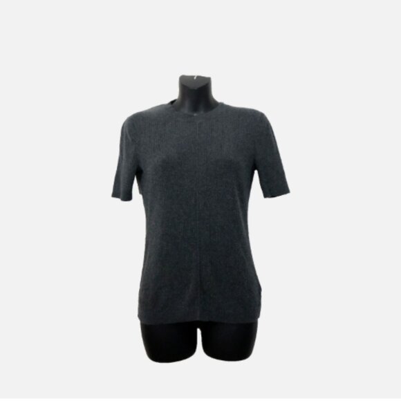 FRAME size Small Classic Rib Top Gray Silk Cashmere Blend Short Sleeve Basic - Picture 1 of 4